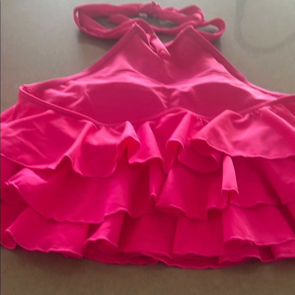 Pink Ruffled High Neck Two piece Bathing Suit - Picture 4 of 4